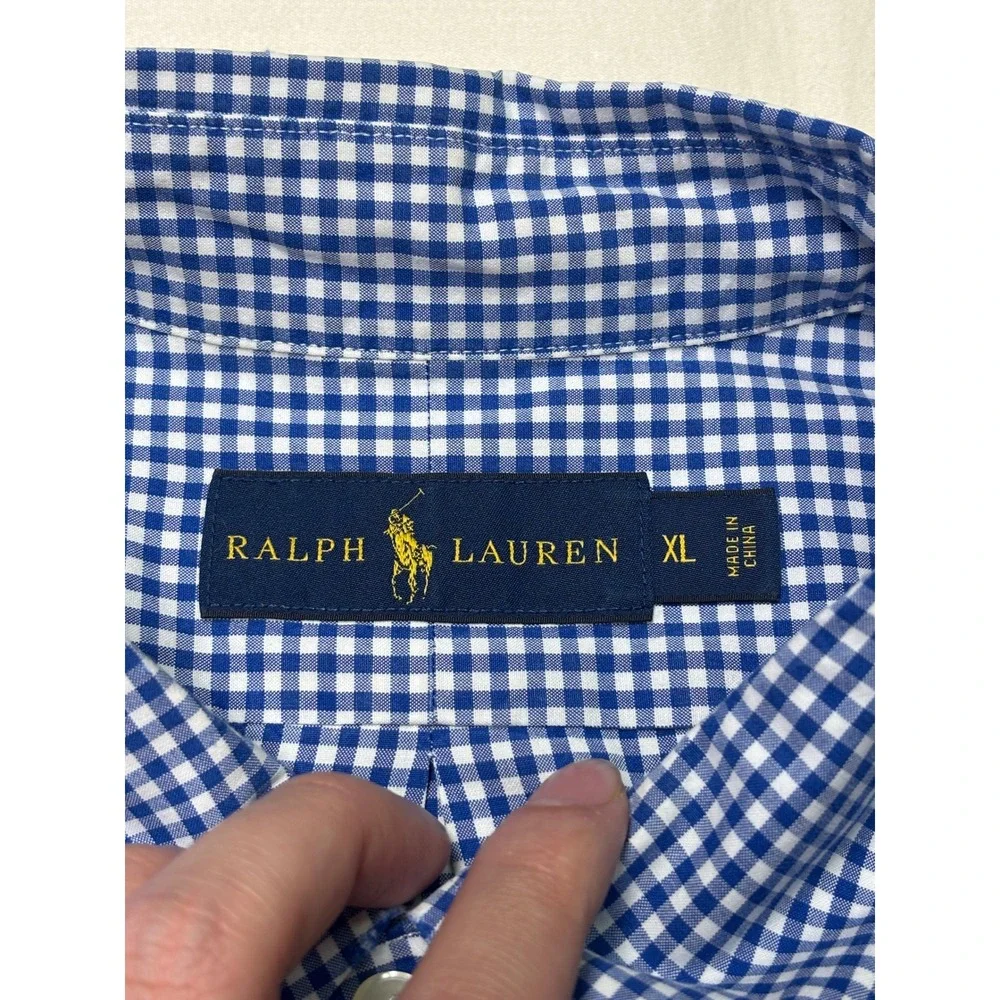 Polo Ralph Lauren Gingham Button‎ Down Shirt Red Pony Logo Blue White XL